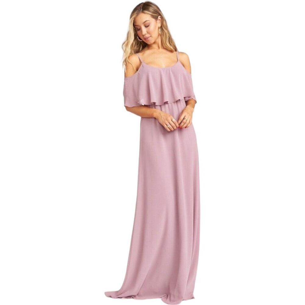Show Me Your MuMu Bridesmaid Dress Caitlin Ruffle Maxi XXS Rustic Mauve Crisp NW